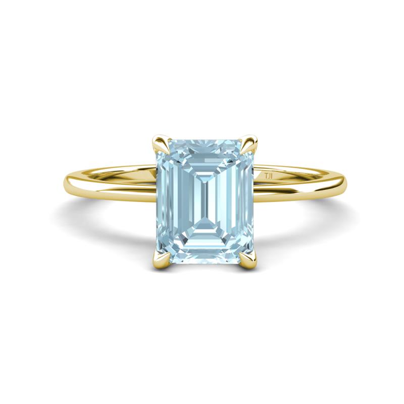 Morgan 2.15 ctw Center Aquamarine Emerald Shape with Prong Studded Natural Diamond Solitaire Plus Engagement Ring 