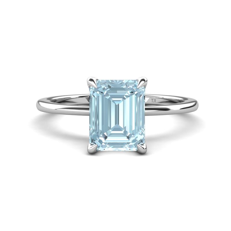 Morgan 2.15 ctw Center Aquamarine Emerald Shape with Prong Studded Natural Diamond Solitaire Plus Engagement Ring 