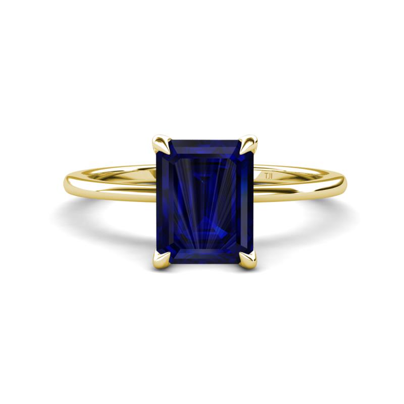 Morgan 2.65 ctw Center Created Blue Sapphire Emerald Shape with Prong Studded Natural Diamond Solitaire Plus Engagement Ring 