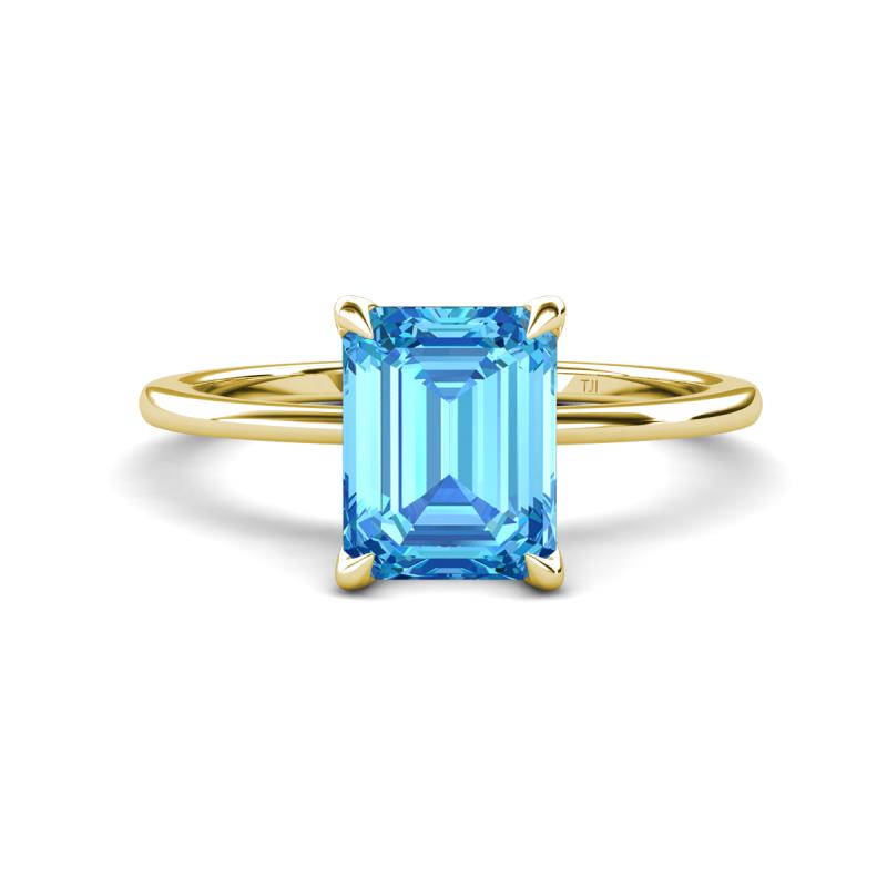 Morgan 3.15 ctw Center Blue Topaz Emerald Shape with Prong Studded Natural Diamond Solitaire Plus Engagement Ring 