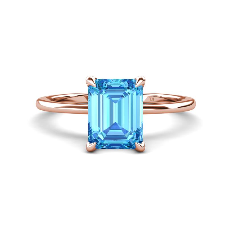 Morgan 3.15 ctw Center Blue Topaz Emerald Shape with Prong Studded Natural Diamond Solitaire Plus Engagement Ring 