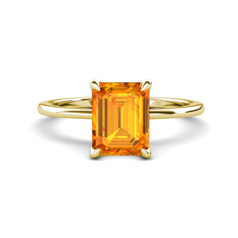 Morgan 2.40 ctw Center Citrine Emerald Shape with Prong Studded Natural Diamond Solitaire Plus Engagement Ring 