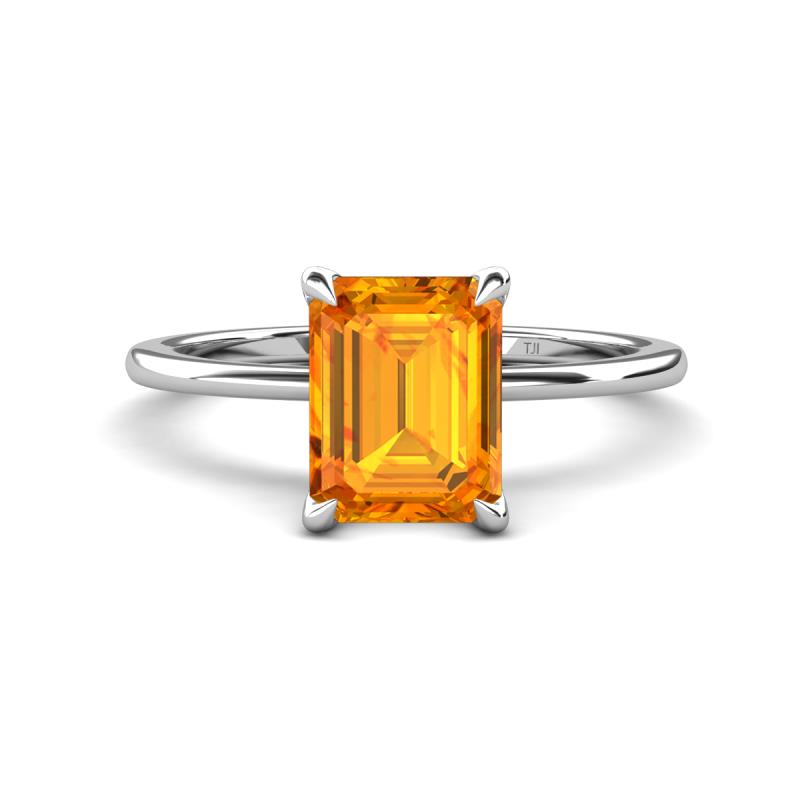 Morgan 2.40 ctw Center Citrine Emerald Shape with Prong Studded Natural Diamond Solitaire Plus Engagement Ring 