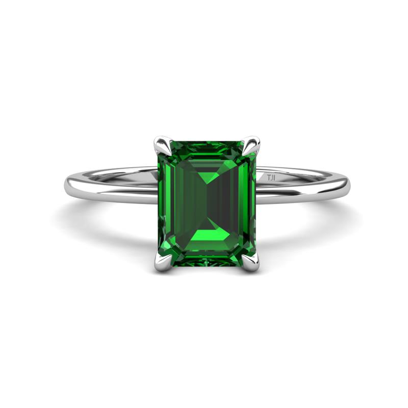 Morgan 2.05 ctw Center Created Emerald with Prong Studded Natural Diamond Solitaire Plus Engagement Ring 