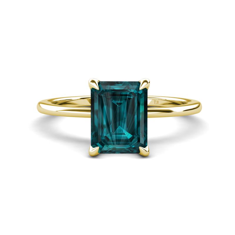 Morgan 3.15 ctw Center London Blue Topaz Emerald Shape with Prong Studded Natural Diamond Solitaire Plus Engagement Ring 