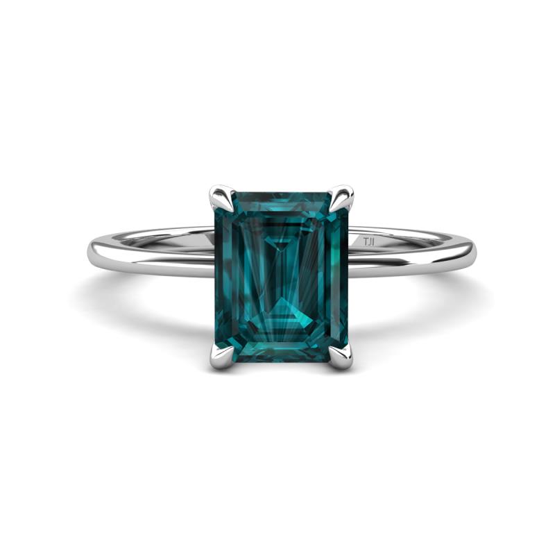 Morgan 3.15 ctw Center London Blue Topaz Emerald Shape with Prong Studded Natural Diamond Solitaire Plus Engagement Ring 