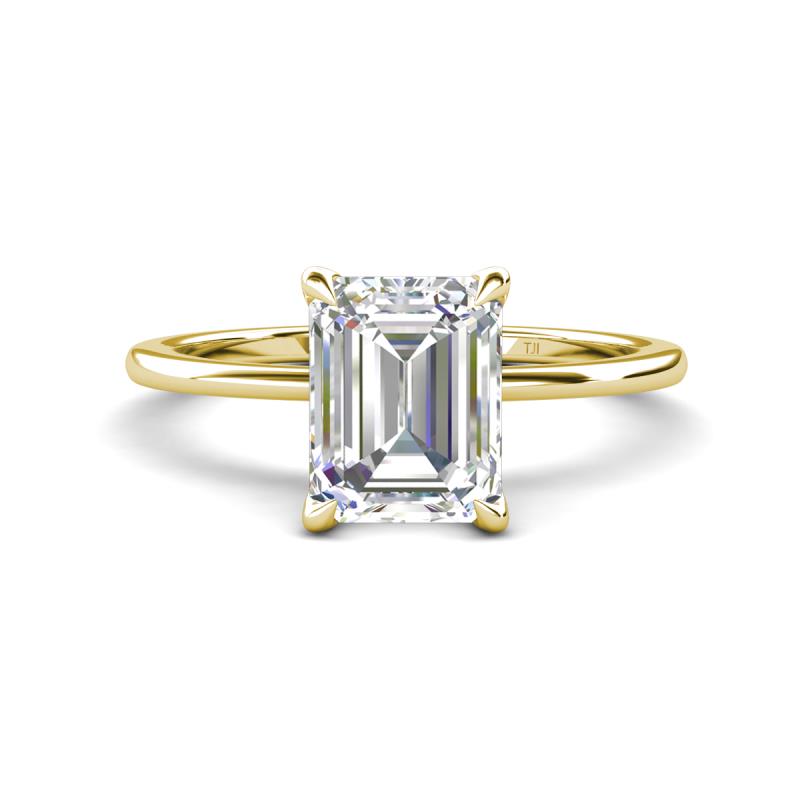 Morgan 1.95 ctw Center Moissanite Emerald Shape with Prong Studded Natural Diamond Solitaire Plus Engagement Ring 