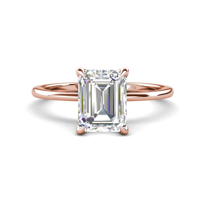 Morgan 1.95 ctw Center Moissanite Emerald Shape with Prong Studded Natural Diamond Solitaire Plus Engagement Ring 