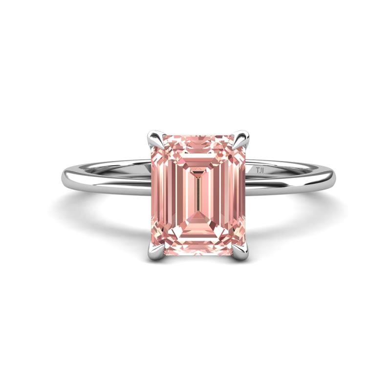 Morgan 2.40 ctw Center Morganite Emerald Shape with Prong Studded Natural Diamond Solitaire Plus Engagement Ring 