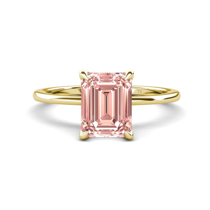 Morgan 2.40 ctw Center Morganite Emerald Shape with Prong Studded Natural Diamond Solitaire Plus Engagement Ring 