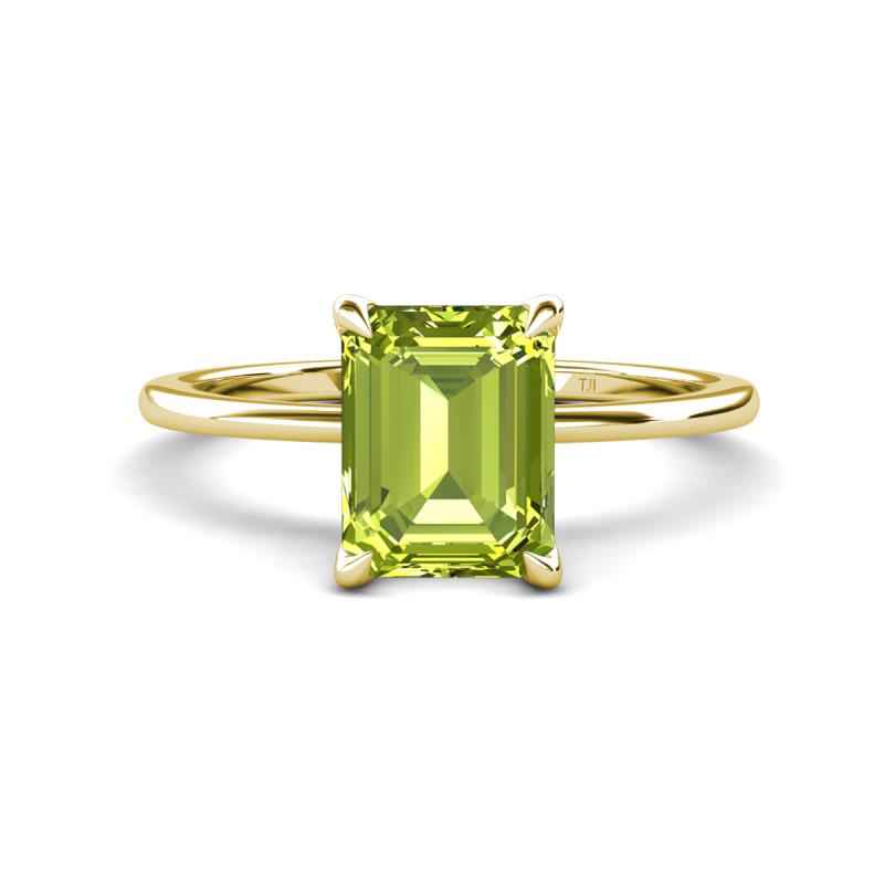 Morgan 2.60 ctw Center Peridot Emerald Shape with Prong Studded Natural Diamond Solitaire Plus Engagement Ring 