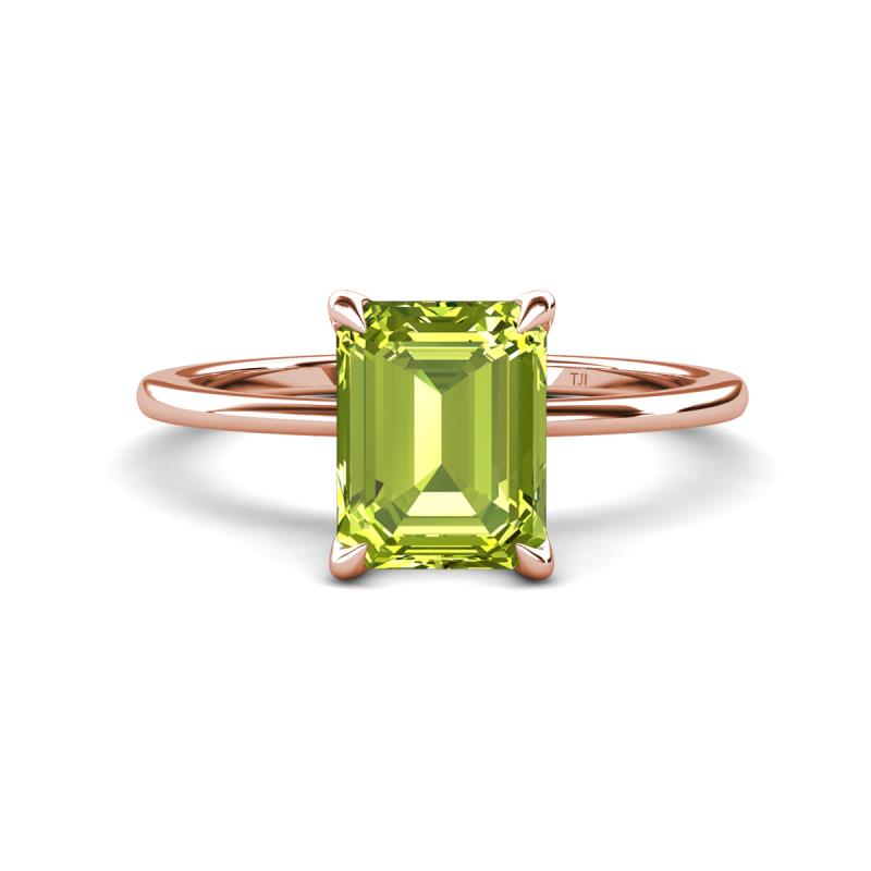 Morgan 2.60 ctw Center Peridot Emerald Shape with Prong Studded Natural Diamond Solitaire Plus Engagement Ring 