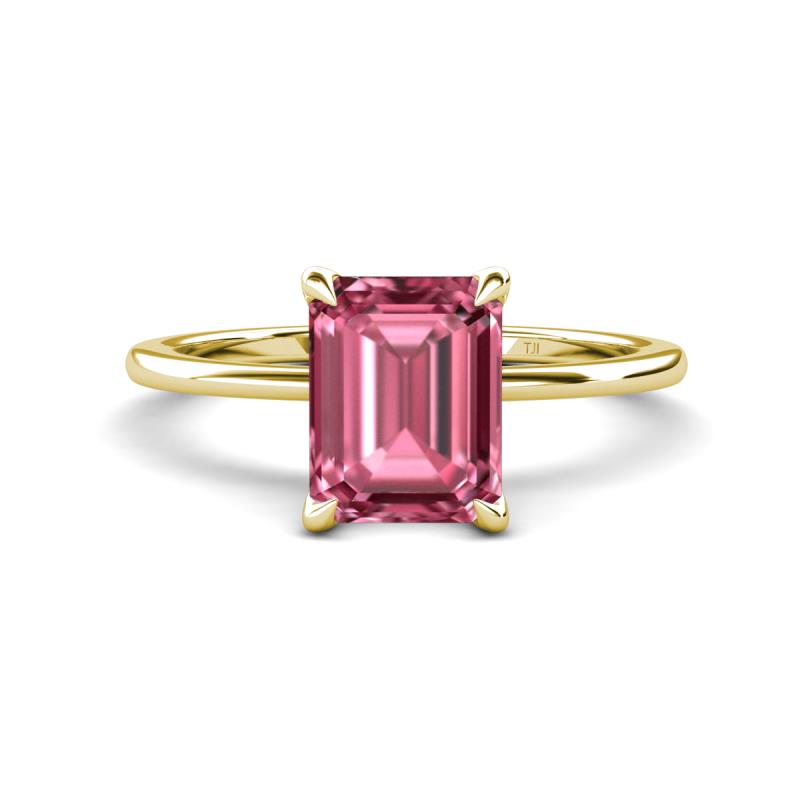 Morgan 3.00 ctw Center Pink Tourmaline Emerald Shape with Prong Studded Natural Diamond Solitaire Plus Engagement Ring 