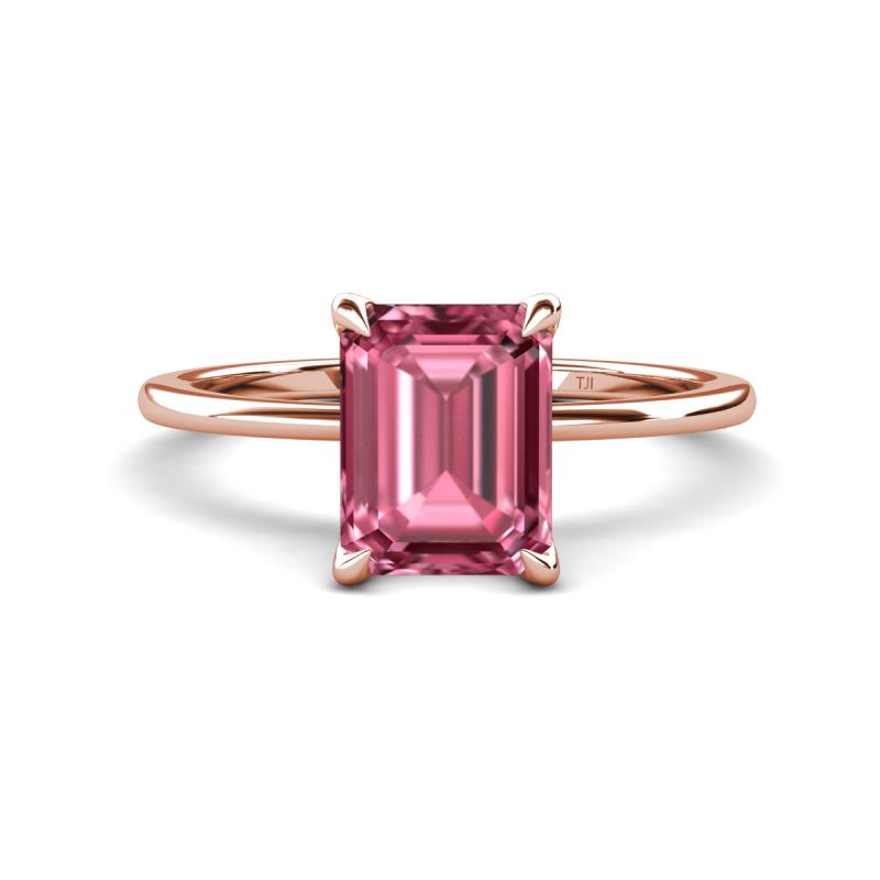 Morgan 3.00 ctw Center Pink Tourmaline Emerald Shape with Prong Studded Natural Diamond Solitaire Plus Engagement Ring 