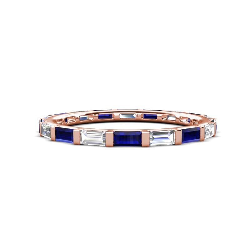 Elise 1.08 ctw Baguette Shape Blue Sapphire and Lab Grown Diamond Comfort Fit Eternity Band 