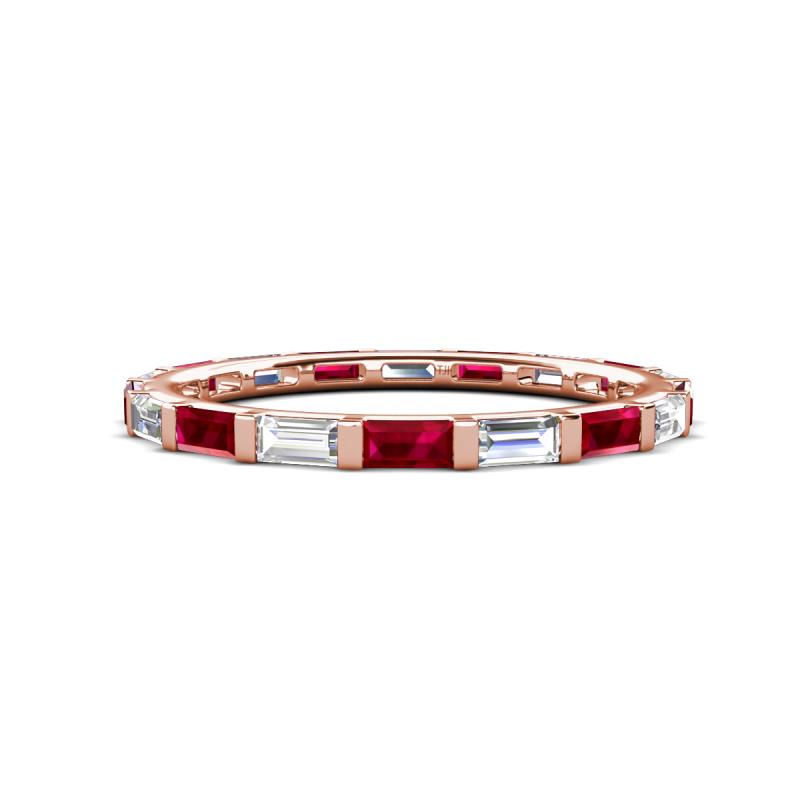 Elise 1.08 ctw Baguette Shape Ruby and Lab Grown Diamond Comfort Fit Eternity Band 