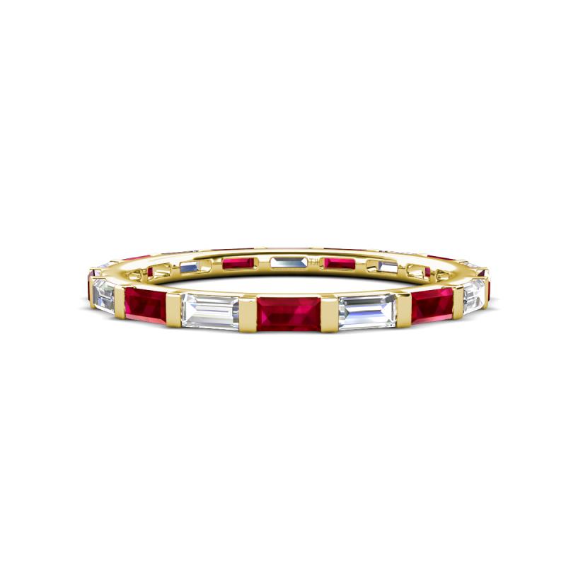 Elise 1.08 ctw Baguette Shape Ruby and Lab Grown Diamond Comfort Fit Eternity Band 