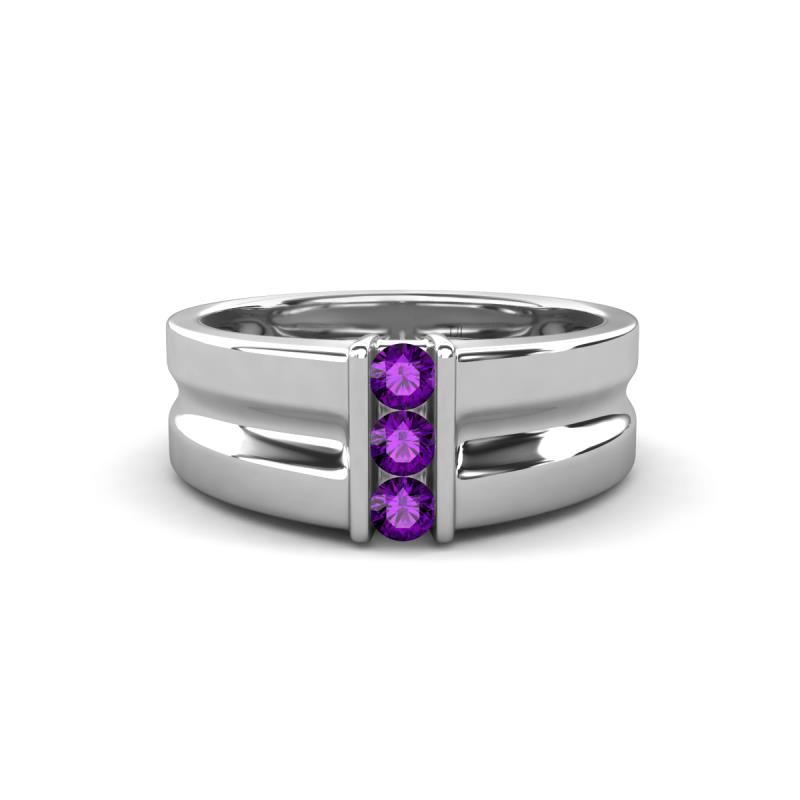 Xavier 0.21 ctw Amethyst Three Stone High Polished Men Wedding Band (8.50 mm) 