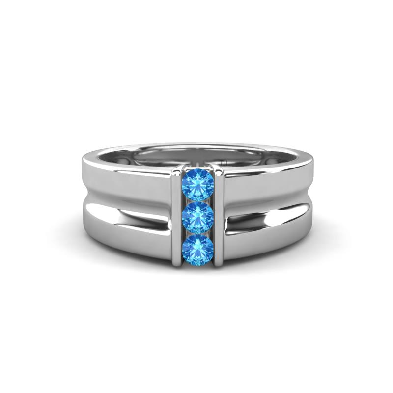 Xavier 0.21 ctw Blue Topaz Three Stone High Polished Men Wedding Band (8.50 mm) 