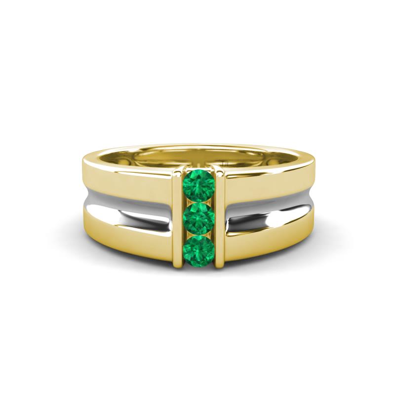 Xavier 0.21 ctw Emerald Three Stone High Polished Men Wedding Band (8.50 mm) 