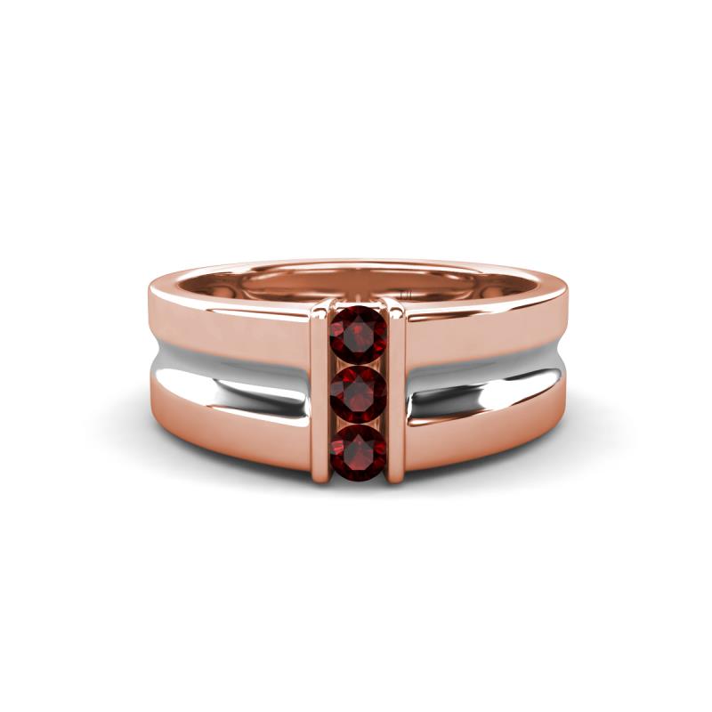 Xavier 0.28 ctw Red Garnet Three Stone High Polished Men Wedding Band (8.50 mm) 