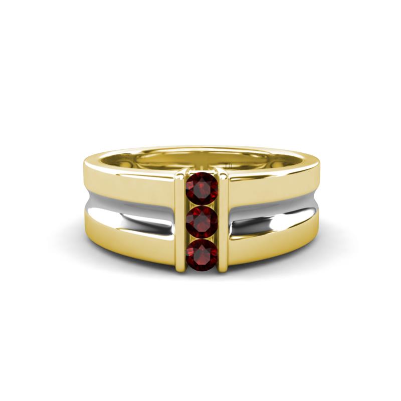 Xavier 0.28 ctw Red Garnet Three Stone High Polished Men Wedding Band (8.50 mm) 