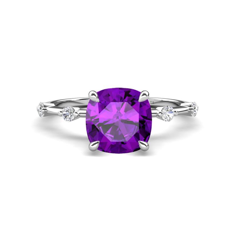 Nuria 1.56 ctw Cushion Shape Amethyst (7.00 mm) accented Natural Diamonds Engagement Ring 