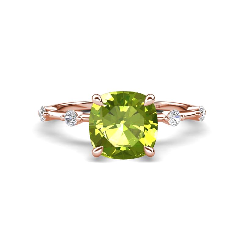 Nuria 1.56 ctw Cushion Shape Peridot (7.00 mm) accented Natural Diamonds Engagement Ring 