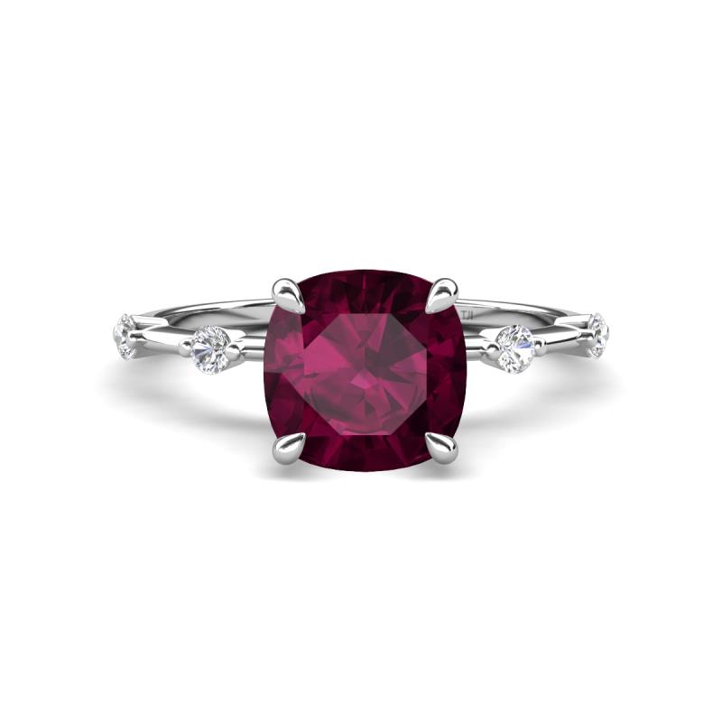 Nuria 2.11 ctw Cushion Shape Rhodolite Garnet (7.00 mm) accented Natural Diamonds Engagement Ring 