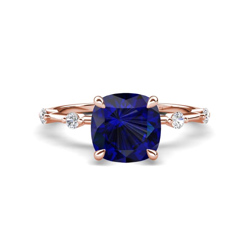 Nuria 3.30 ctw Cushion Shape Created Blue Sapphire (8.00 mm) accented Natural Diamonds Engagement Ring 