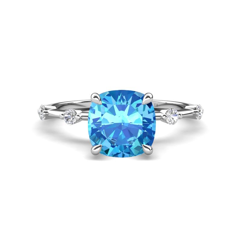 Nuria 2.91 ctw Cushion Shape Blue Topaz (8.00 mm) accented Natural Diamonds Engagement Ring 