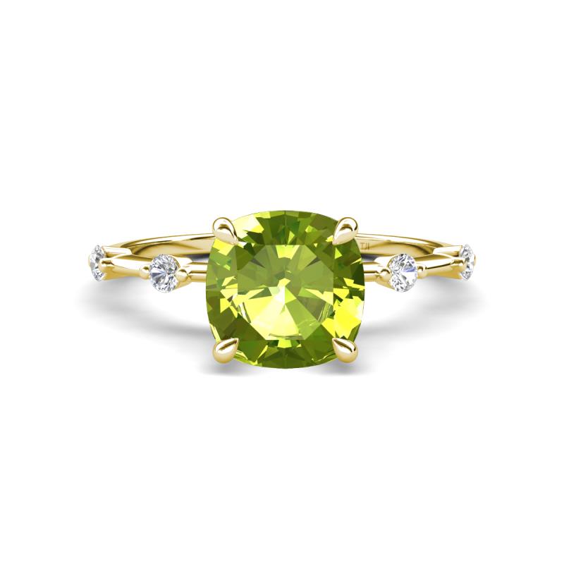 Nuria 2.51 ctw Cushion Shape Peridot (8.00 mm) accented Natural Diamonds Engagement Ring 