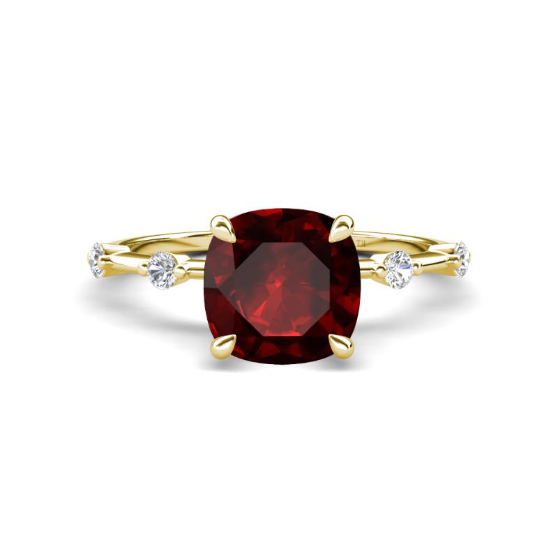 Nuria 2.86 ctw Cushion Shape Red Garnet (8.00 mm) accented Natural Diamonds Engagement Ring 