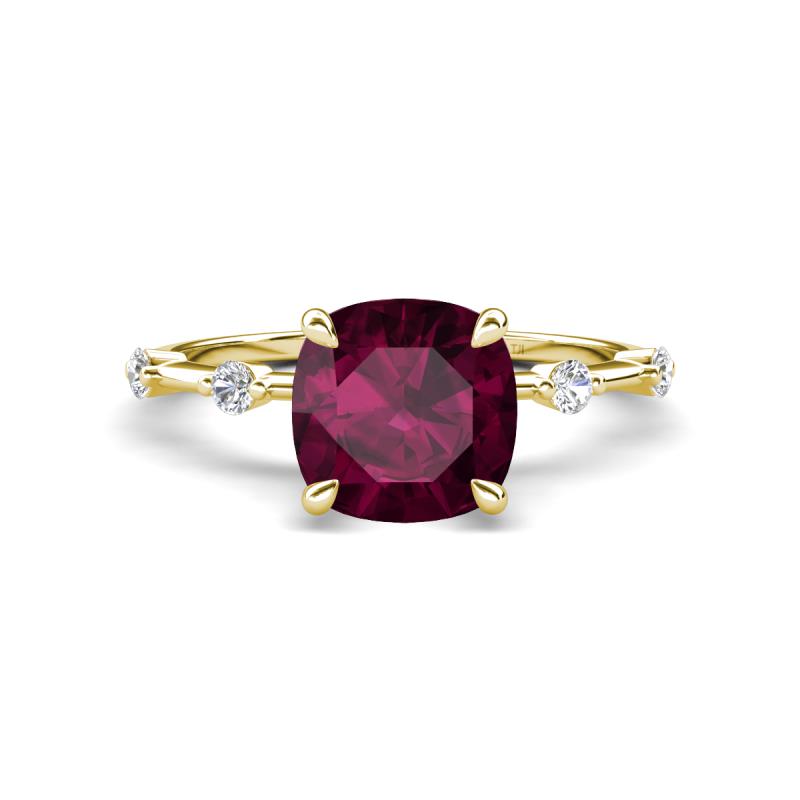 Nuria 2.86 ctw Cushion Shape Rhodolite Garnet (8.00 mm) accented Natural Diamonds Engagement Ring 