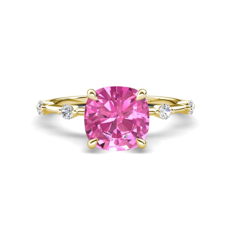 Nuria 3.30 ctw Cushion Shape Created Pink Sapphire (8.00 mm) accented Natural Diamonds Engagement Ring 