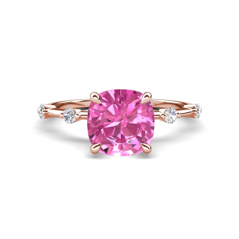 Nuria 3.30 ctw Cushion Shape Created Pink Sapphire (8.00 mm) accented Natural Diamonds Engagement Ring 