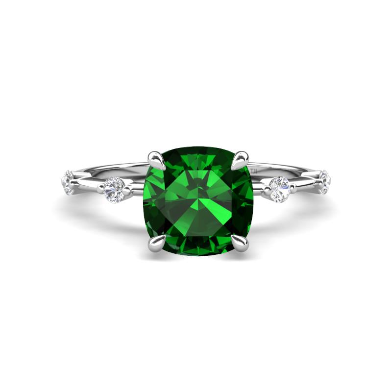 Nuria 2.26 ctw Cushion Shape Created Emerald (8.00 mm) accented Natural Diamonds Engagement Ring 