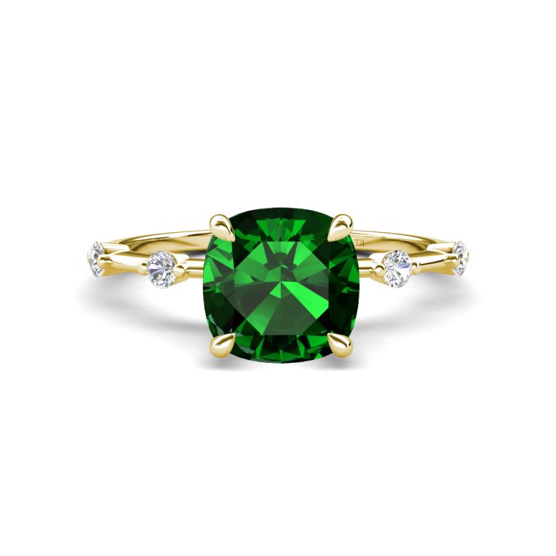 Nuria 2.26 ctw Cushion Shape Created Emerald (8.00 mm) accented Natural Diamonds Engagement Ring 