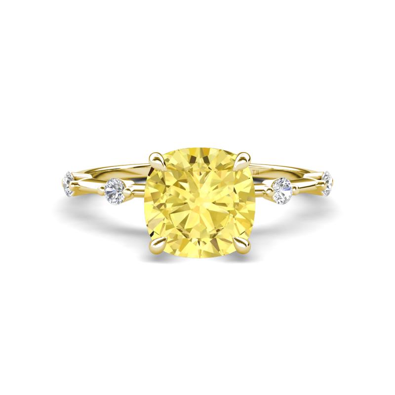 Nuria 3.30 ctw Cushion Shape Created Yellow Sapphire (8.00 mm) accented Natural Diamonds Engagement Ring 