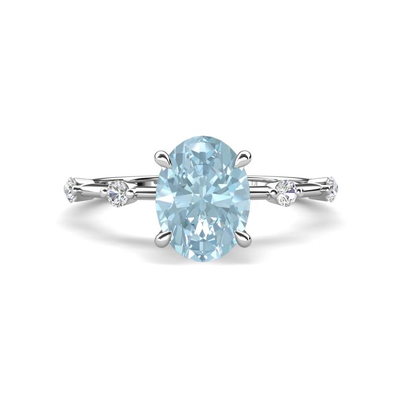 Nuria 1.86 ctw Oval Shape Aquamarine (9X7 mm) accented Natural Diamonds Engagement Ring 