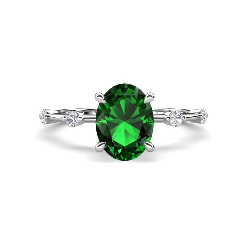 Nuria 1.76 ctw Oval Shape Created Emerald (9X7 mm) accented Natural Diamonds Engagement Ring 