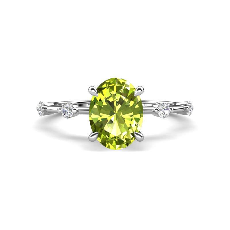 Nuria 2.11 ctw Oval Shape Peridot (9X7 mm) accented Natural Diamonds Engagement Ring 