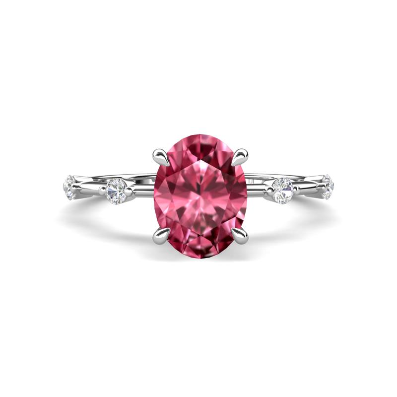 Nuria 1.76 ctw Oval Shape Pink Tourmaline (9X7 mm) accented Natural Diamonds Engagement Ring 