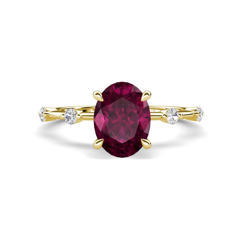 Nuria 2.41 ctw Oval Shape Rhodolite Garnet (9X7 mm) accented Natural Diamonds Engagement Ring 