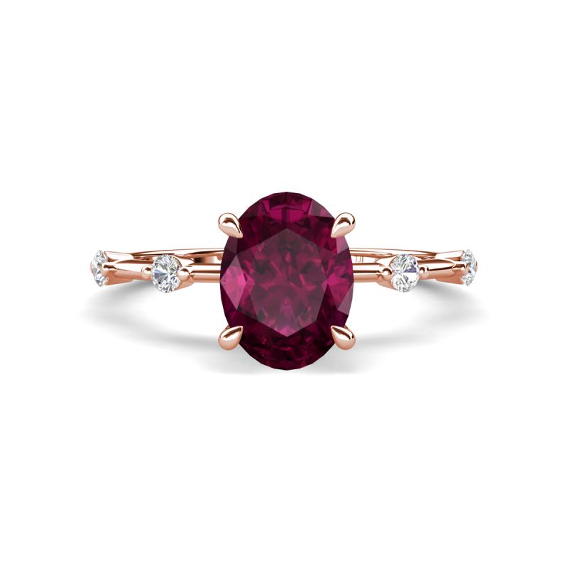 Nuria 2.41 ctw Oval Shape Rhodolite Garnet (9X7 mm) accented Natural Diamonds Engagement Ring 