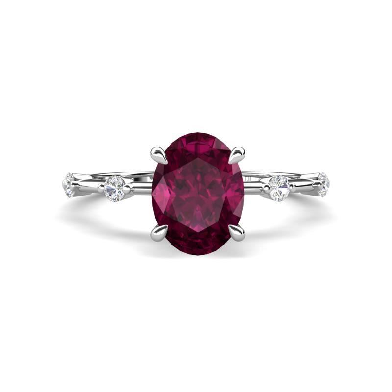 Nuria 2.41 ctw Oval Shape Rhodolite Garnet (9X7 mm) accented Natural Diamonds Engagement Ring 