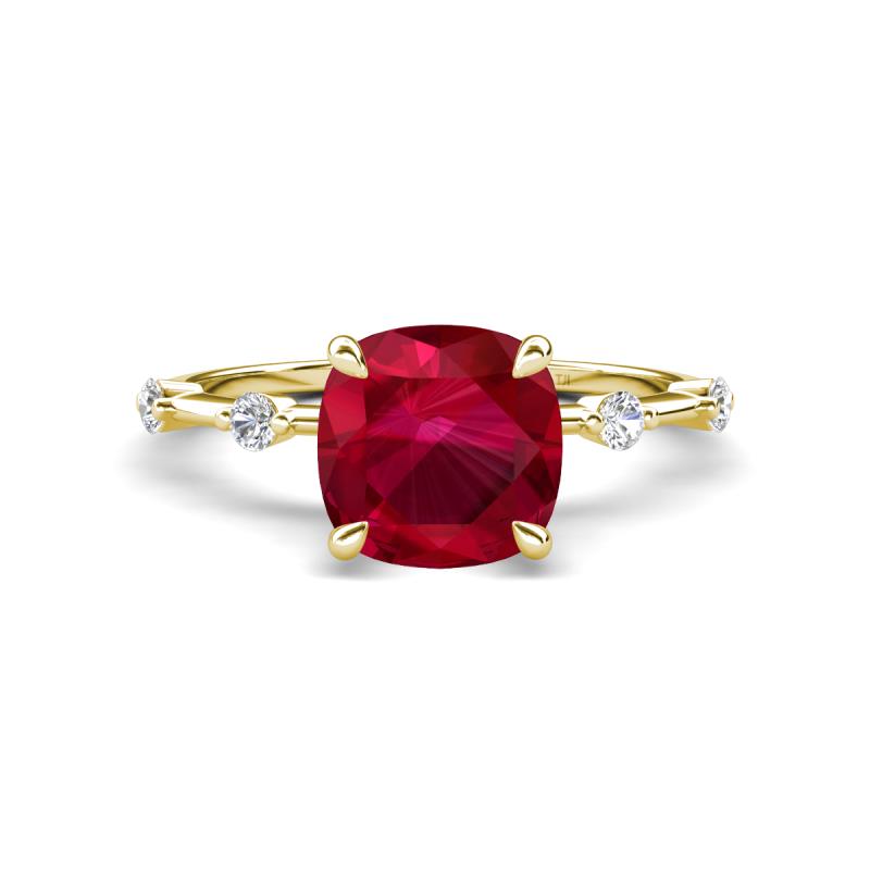 Nuria 2.11 ctw Cushion Shape Created Ruby (7.00 mm) accented Natural Diamonds Engagement Ring 