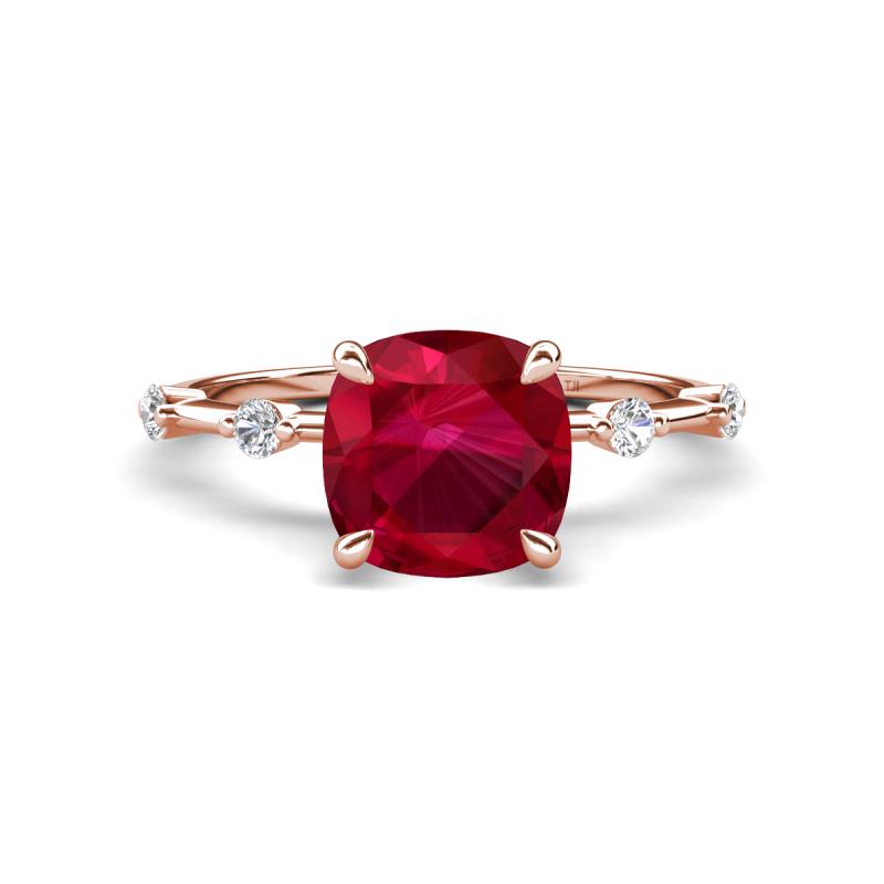 Nuria 2.11 ctw Cushion Shape Created Ruby (7.00 mm) accented Natural Diamonds Engagement Ring 