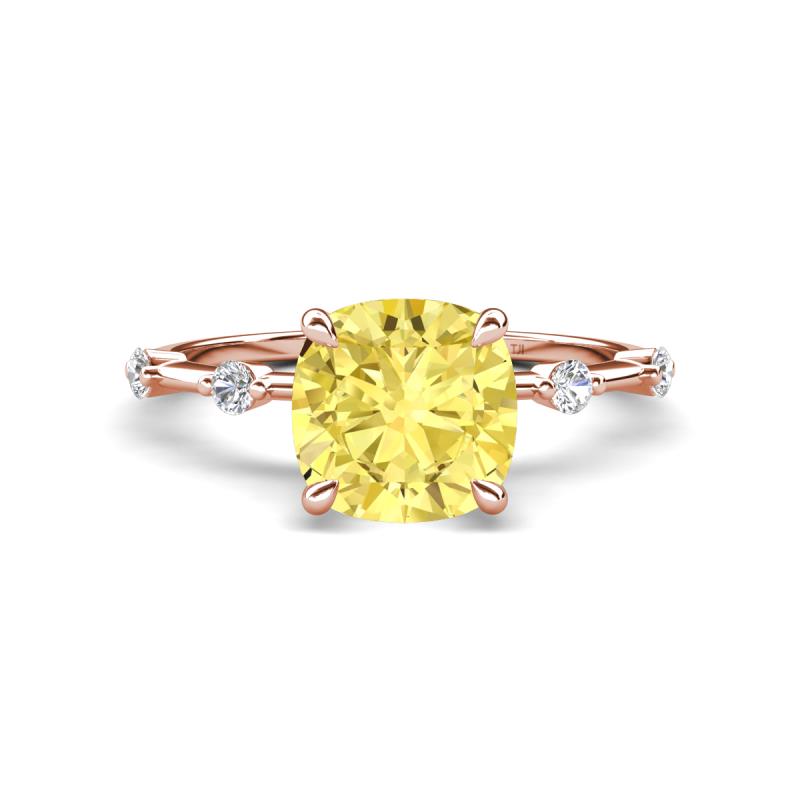 Nuria 2.11 ctw Cushion Shape Created Yellow Sapphire (7.00 mm) accented Natural Diamonds Engagement Ring 