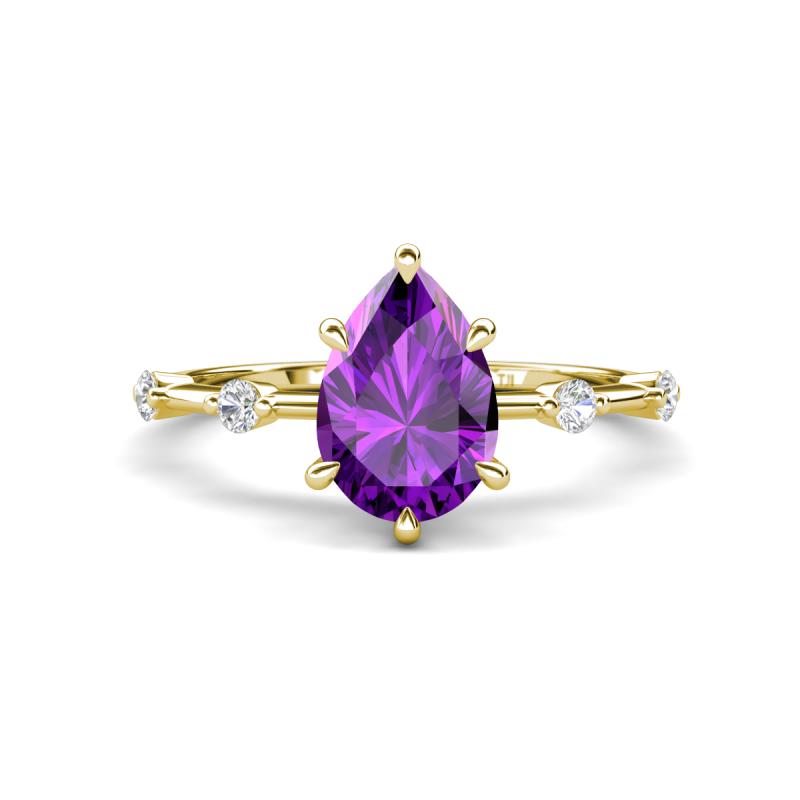 Nuria 1.26 ctw Pear Shape Amethyst  (9X6 mm) accented Natural Diamonds Engagement Ring 